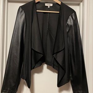 Faux leather sleeve asymmetrical blazer